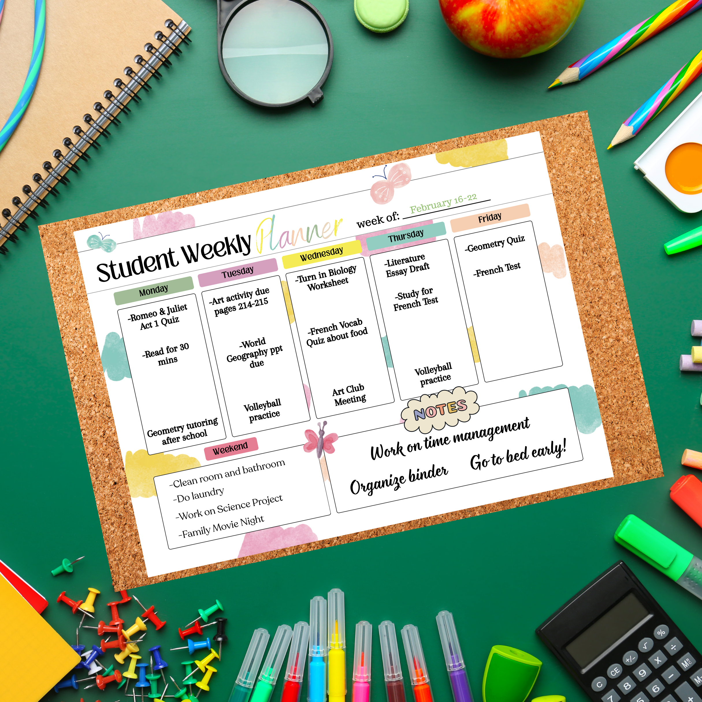 Student Weekly Planner Notepad (Pastel Clouds)
