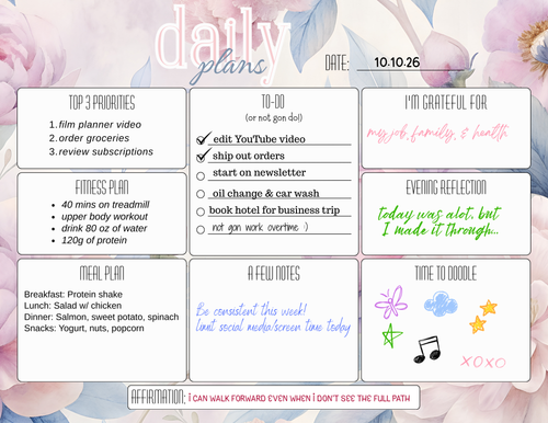 Daily Planner Notepad (Floral)