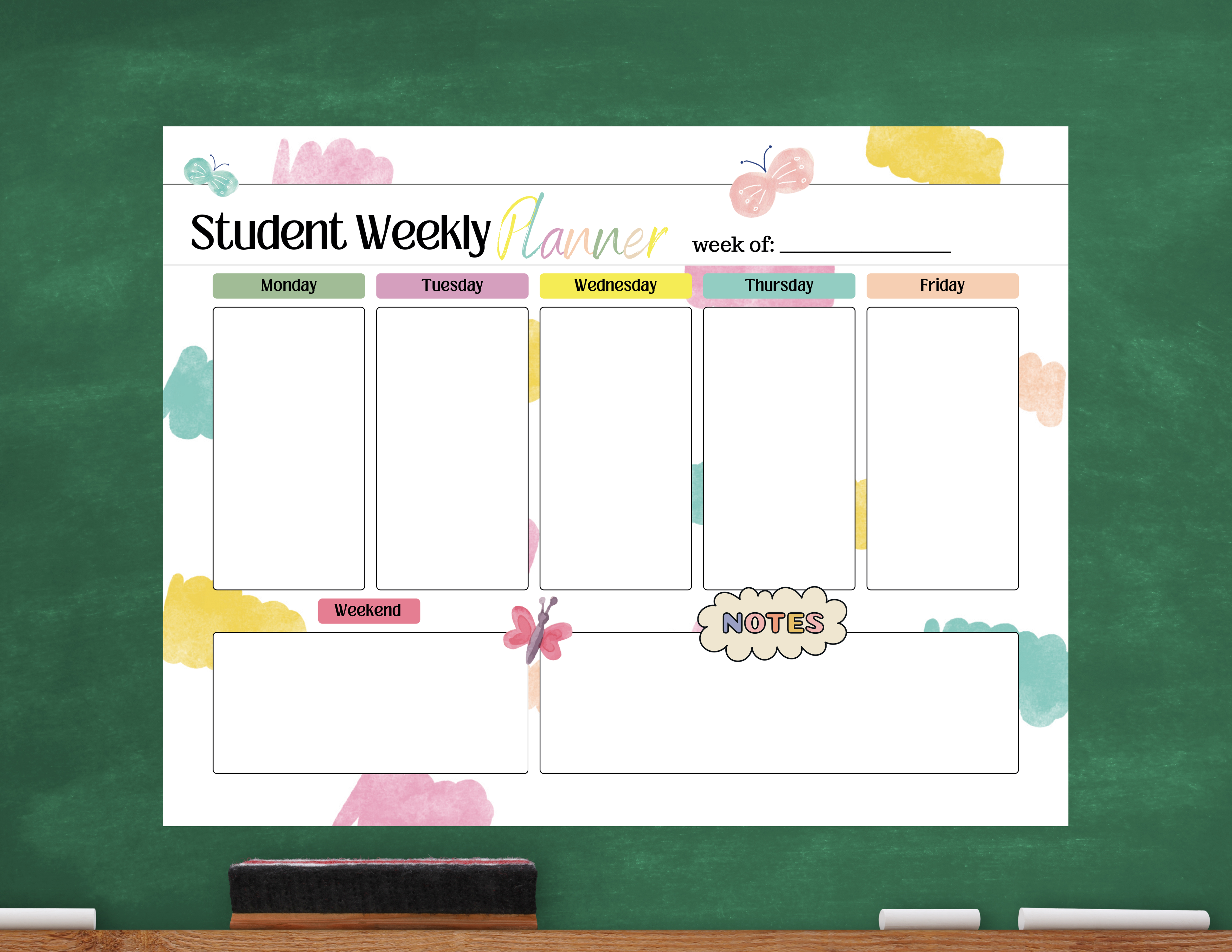Student Weekly Planner Notepad (Pastel Clouds)