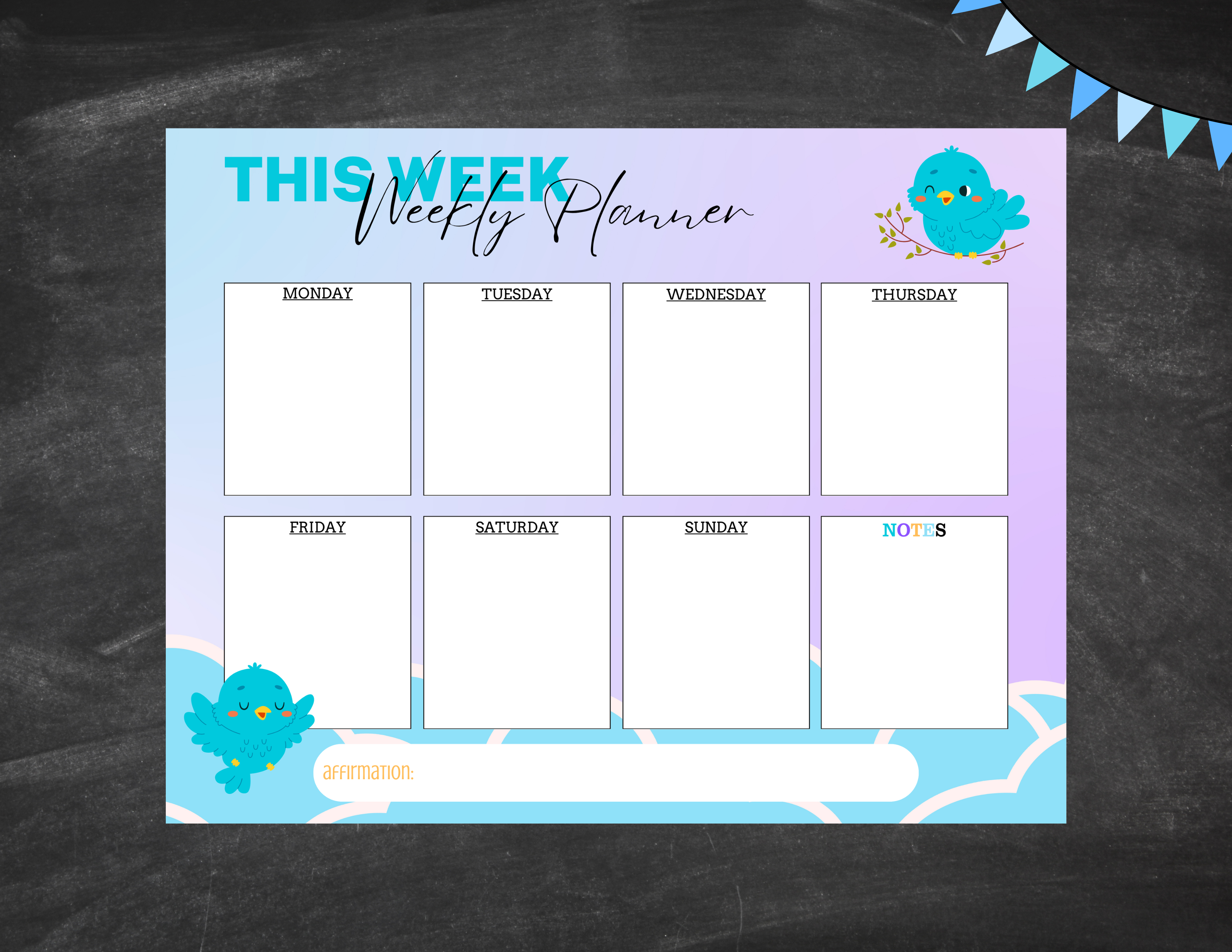 Weekly Planner Notepad (Little Teal Birdie)